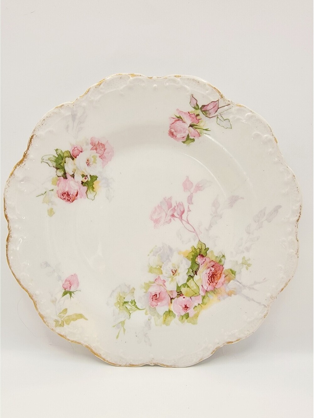 Antique Limoges France Hand Painted Pink Roses Plate  Gold Gilded Signed 8"